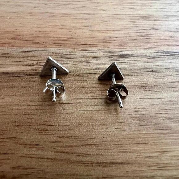OOAK Handmade Sterling Silver and Gold Pyramid Stud Earrings - Picture 2 of 2
